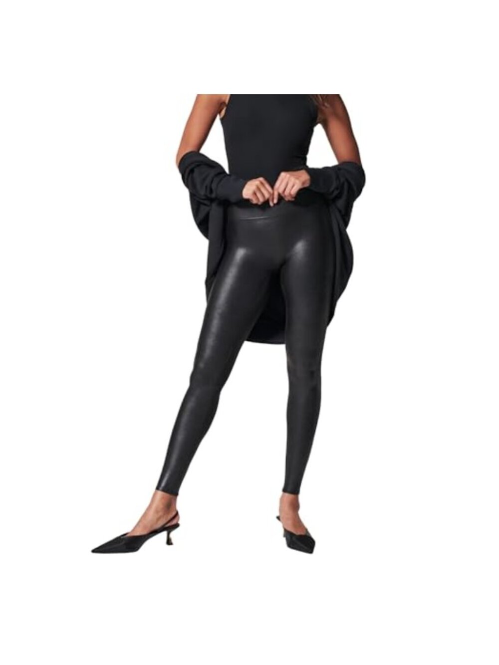 Faux Leather Compression Shapewear Leggings Mid Rise Skinny Fit